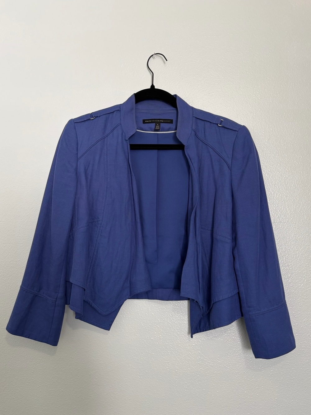 White House Black Market Draped Open Front Cropped Jacket Blazer Size 8